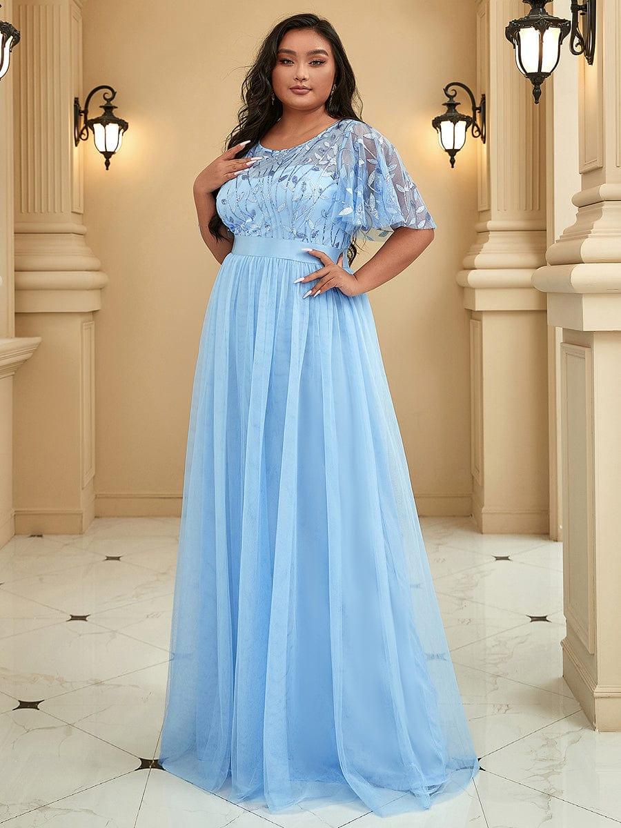 Tulle A-Line Empire Short Sleeves Long Evening Dress