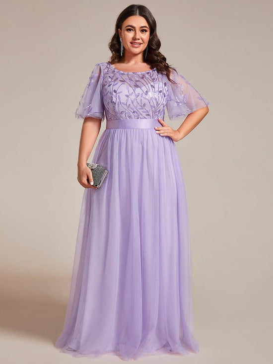Tulle A-Line Empire Short Sleeves Long Evening Dress