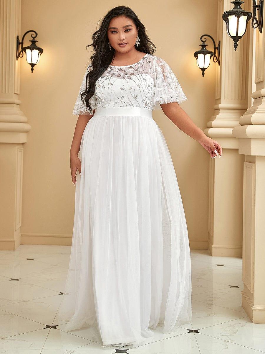 Tulle A-Line Empire Short Sleeves Long Evening Dress