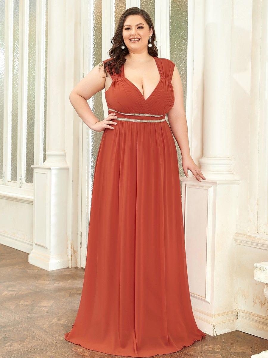 Plus Size Chiffon A-Line Low V-Neck Open Back Formal Evening Dress