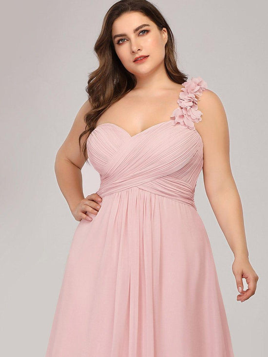 Ruffled One Shoulder Sleeveless A-Line Long Bridesmaid Dress