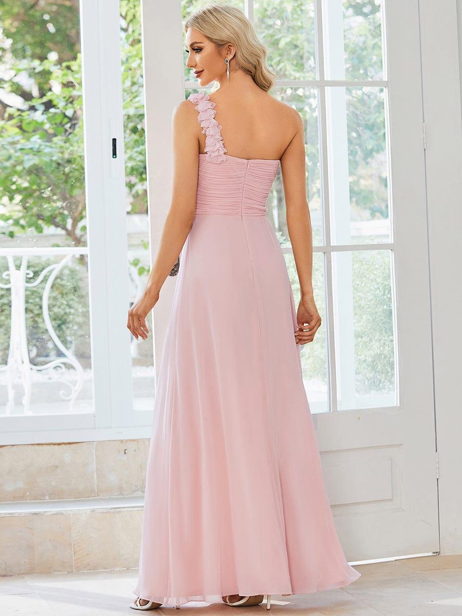Ruffled One Shoulder Sleeveless A-Line Long Bridesmaid Dress