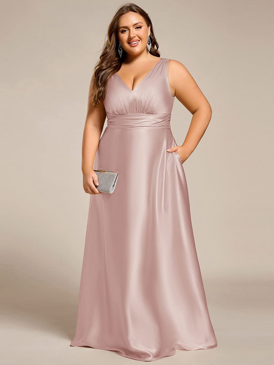Casual Satin A-Line V-Neck Sleeveless Maxi Bridesmaid Dress