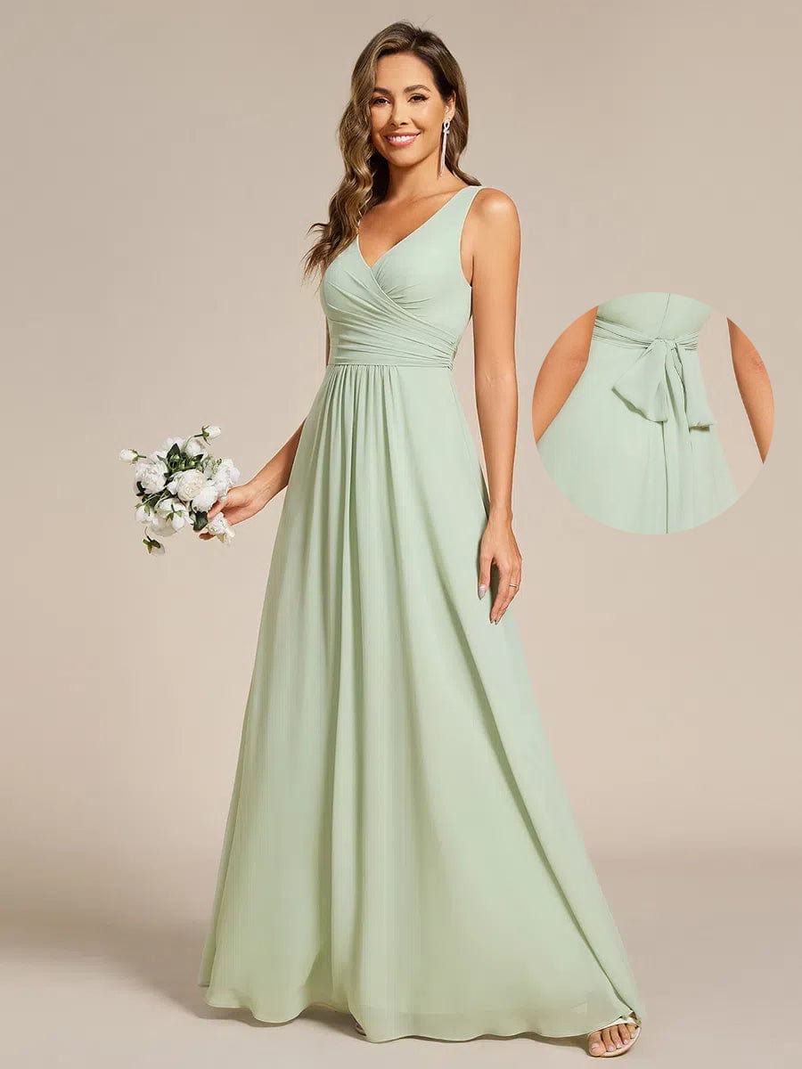 Modest A-Line Empire V-Neck Sleeveless Bridesmaid Dress
