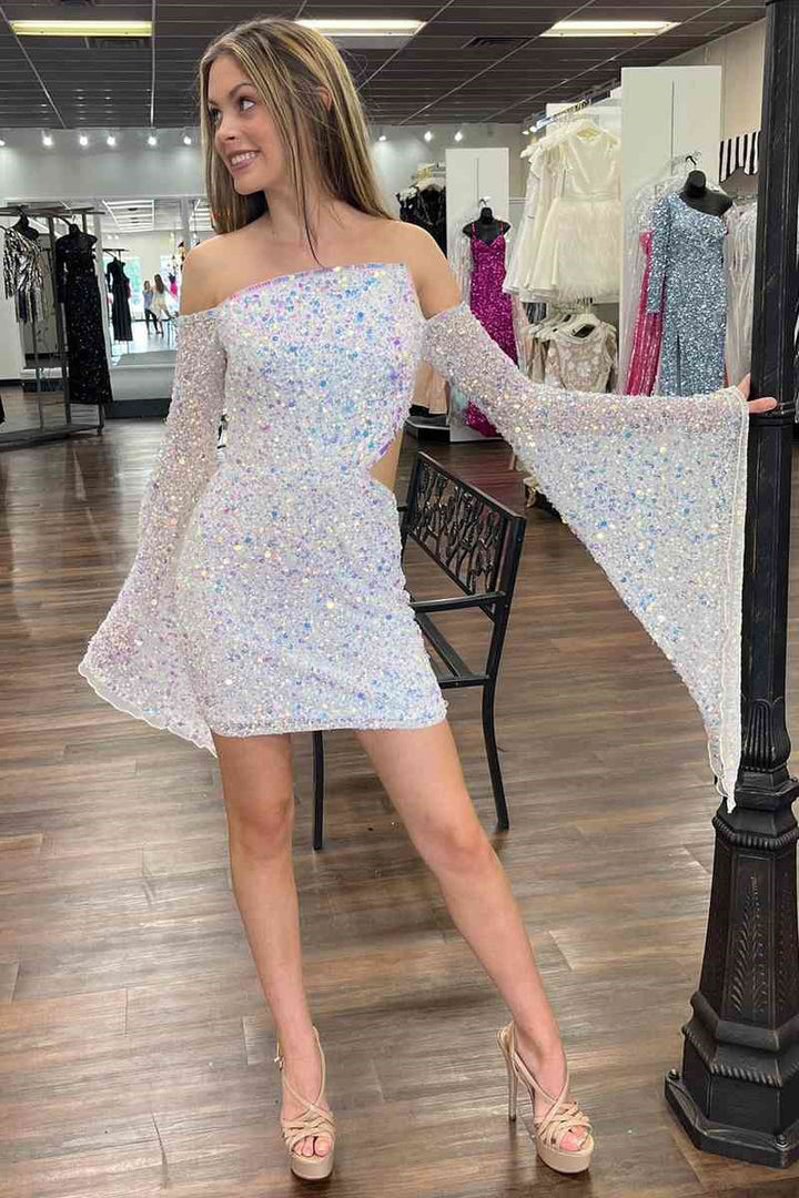 Chic Sequins Fitted Strapless Long Sleeves Homecoming Dress