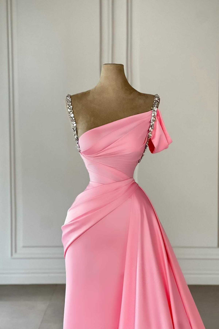 Chic Satin Fitted Empire Beaded With Train Sleeveless Prom Dress